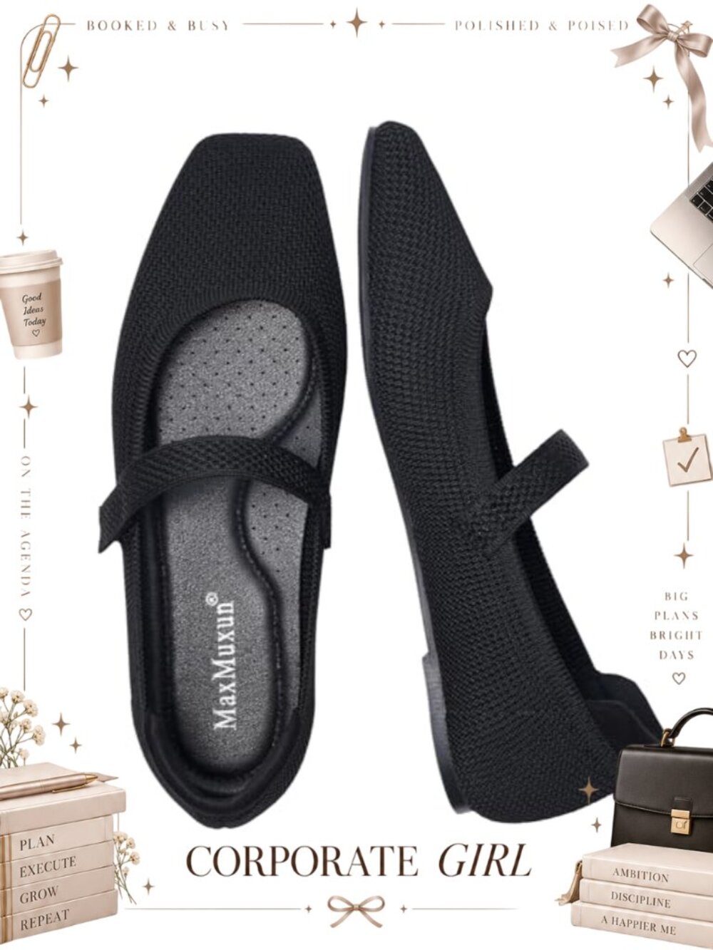 Knit Mary Jane Flats Square Toe Memory Foam Comfort Shoes